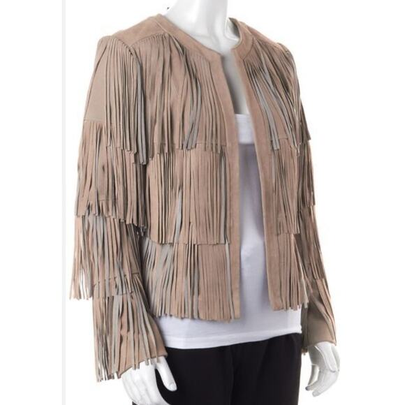 EUC Intermix Beige Suede Fringe Tiered Jacket Women’s Sz: Petite Boho Festival - Picture 4 of 15